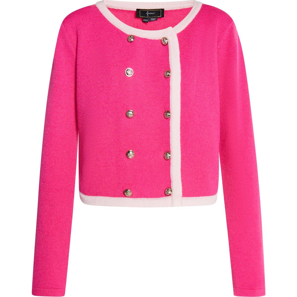 Zweireihige Strickjacke mit Kontrastpaspelierung