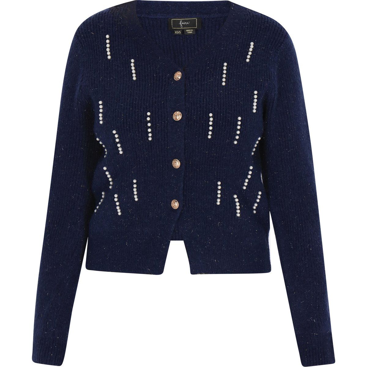 Strickjacke mit Perlenbesatz und V-Ausschnitt