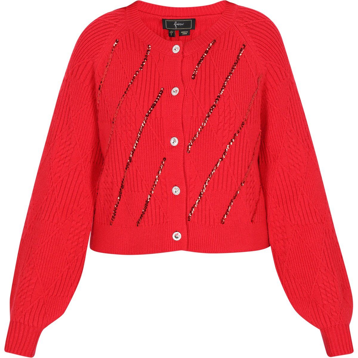 Zopfstrick-Cardigan mit Pailletten-Verzierung