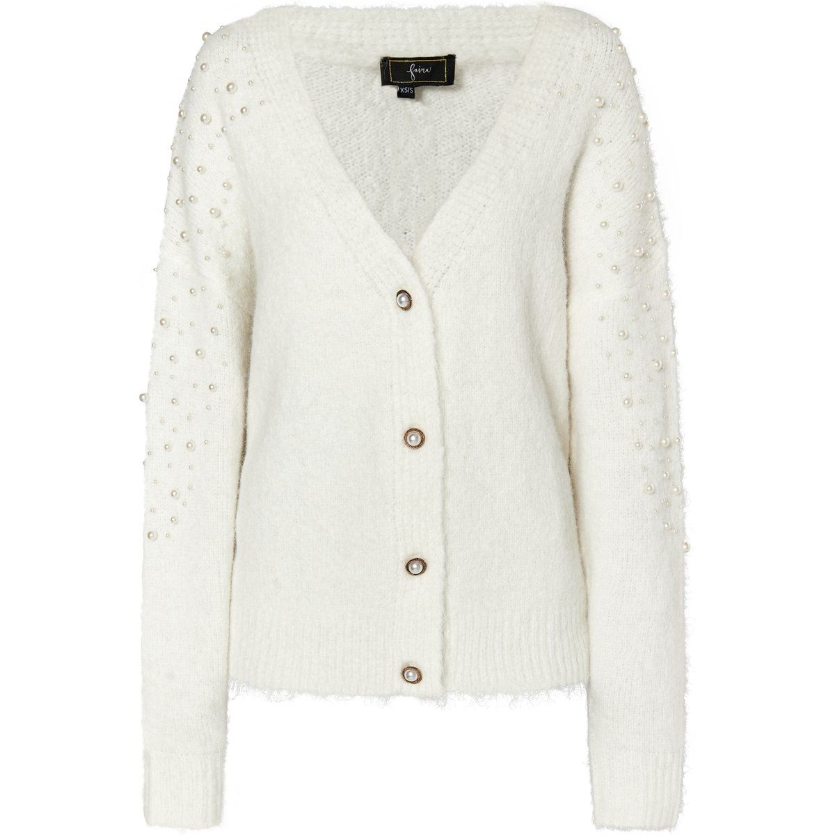 Oversized-Strickjacke mit V-Ausschnitt und Perlen