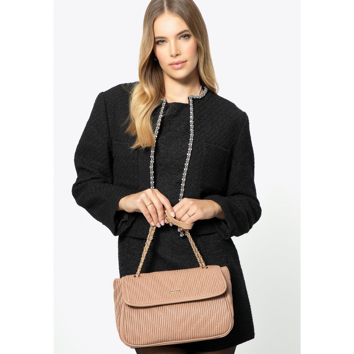 Elegante Plissee-Umhängetasche mit Kette