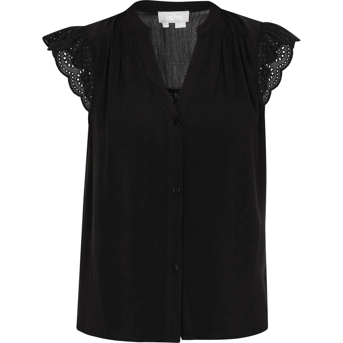 Bluse mit Knopfleiste und Spitzenärmeln