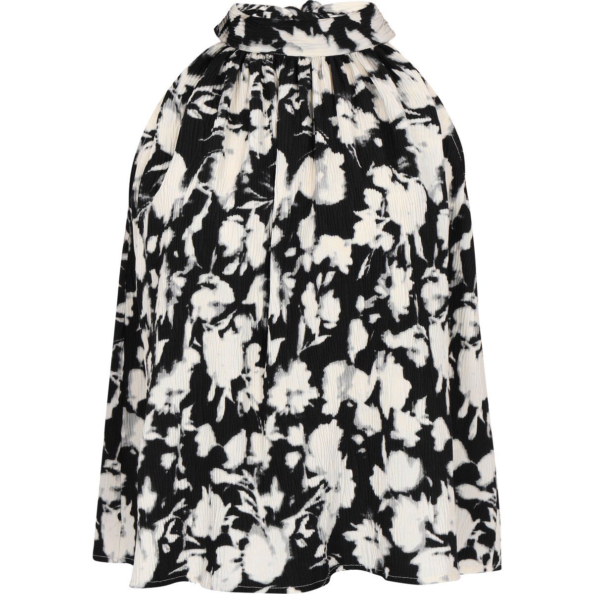 Plissierte Neckholder-Bluse mit Blumenmuster