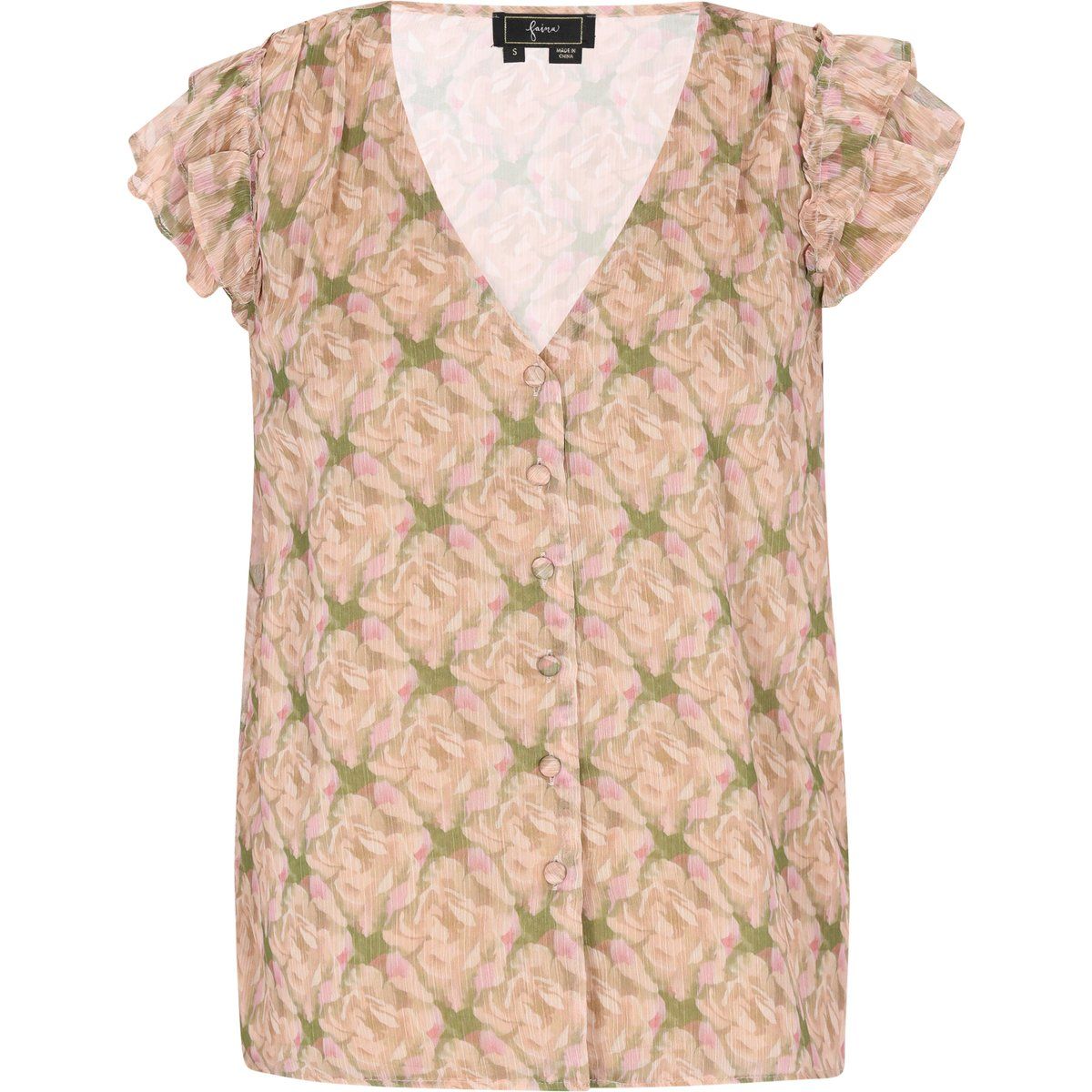 Chiffon-Bluse mit Blumenmuster und Rüschen