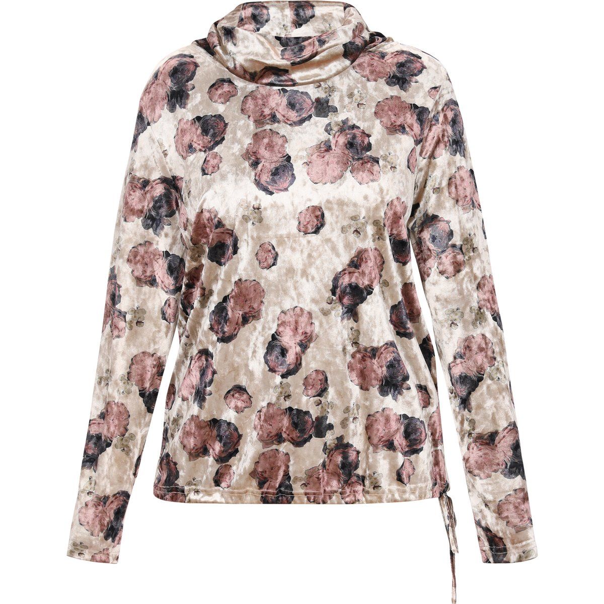 Florale Samtbluse mit Wasserfallausschnitt