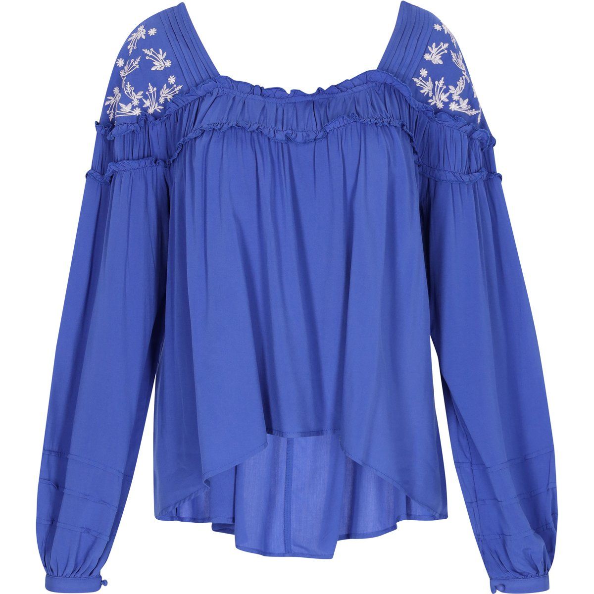 Bestickte Bardot-Bluse mit Rüschen