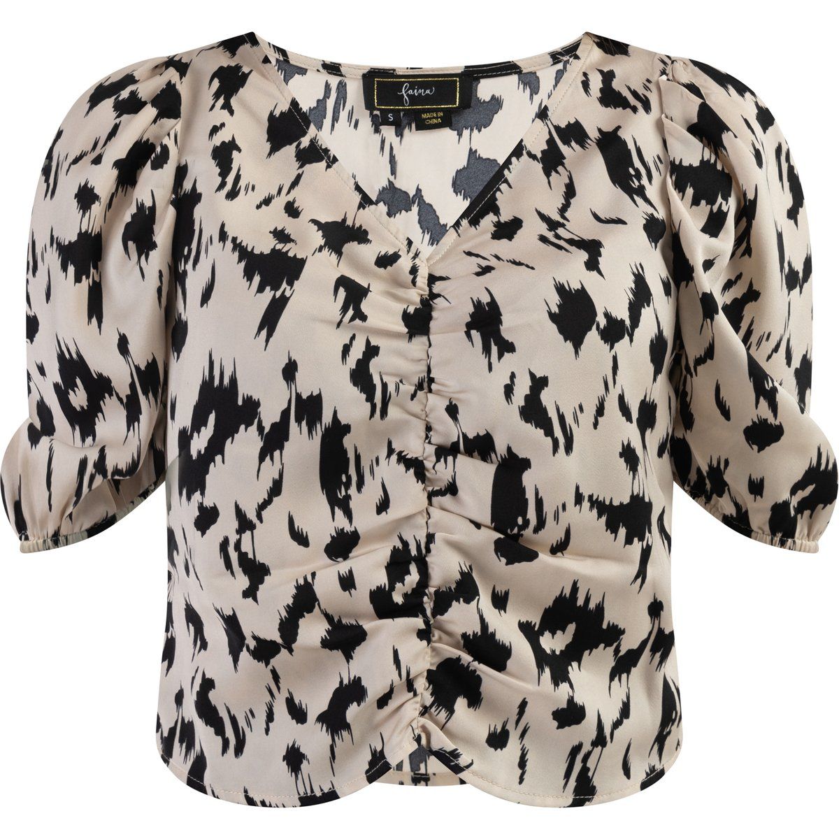 Satinbluse mit Raffung und Print