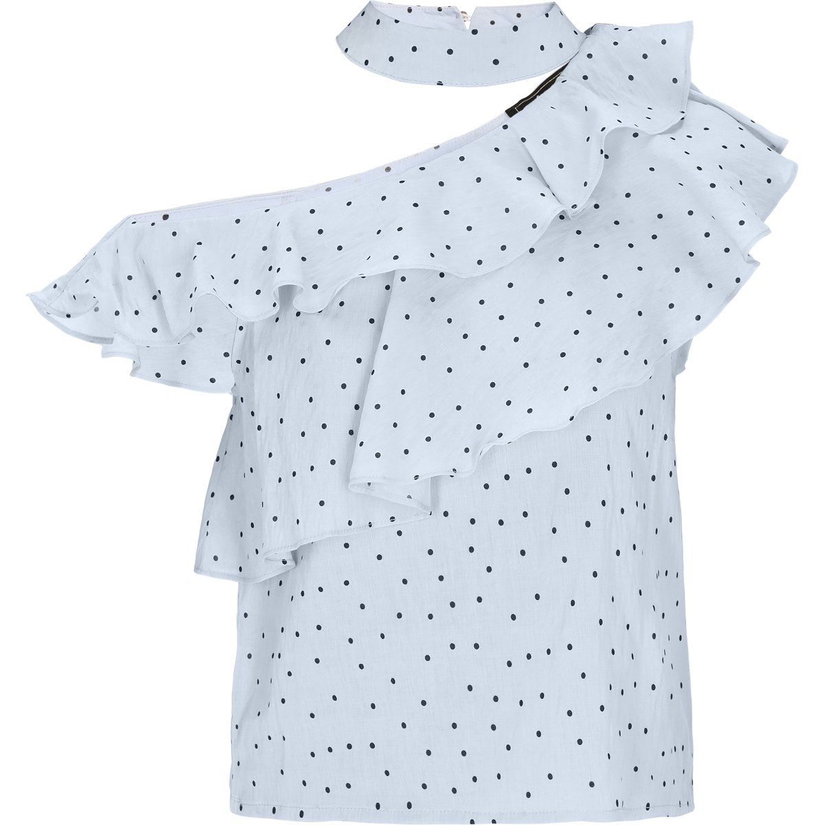 Asymmetrisches Polka-Dot-Rüschen-Top
