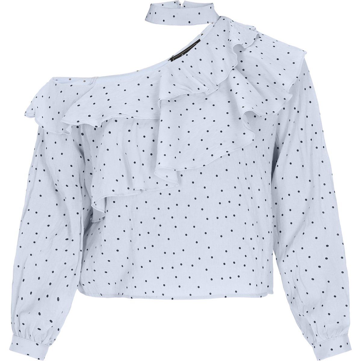 One-Shoulder-Bluse mit Polka Dots