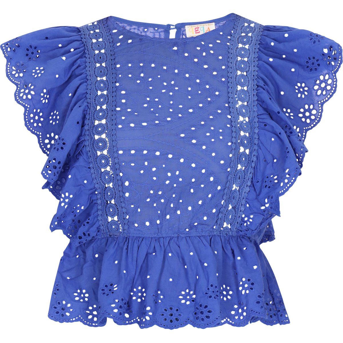 Rüschenbluse mit Lochstickerei und Schößchen