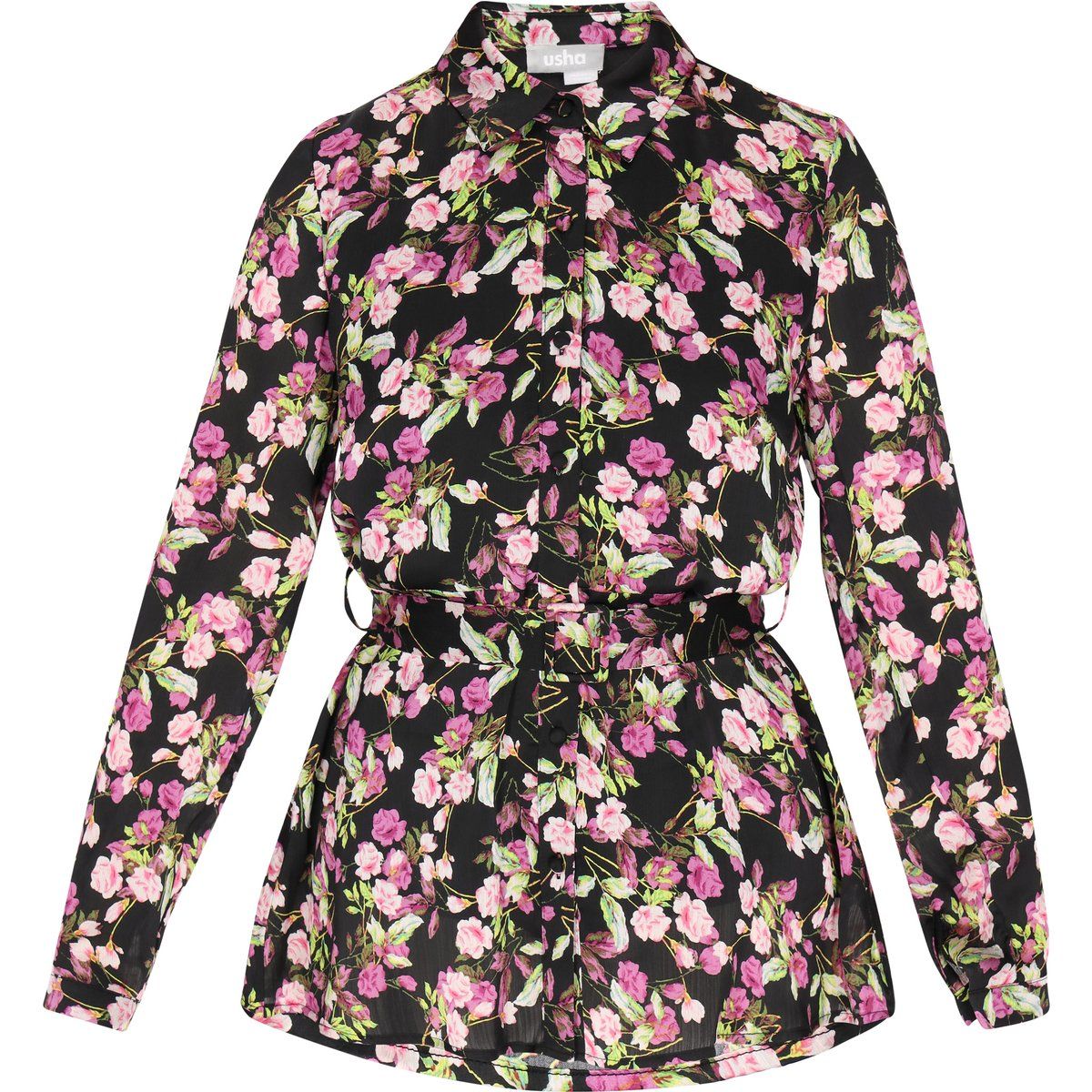 Florale Chiffon-Bluse mit Gürtel