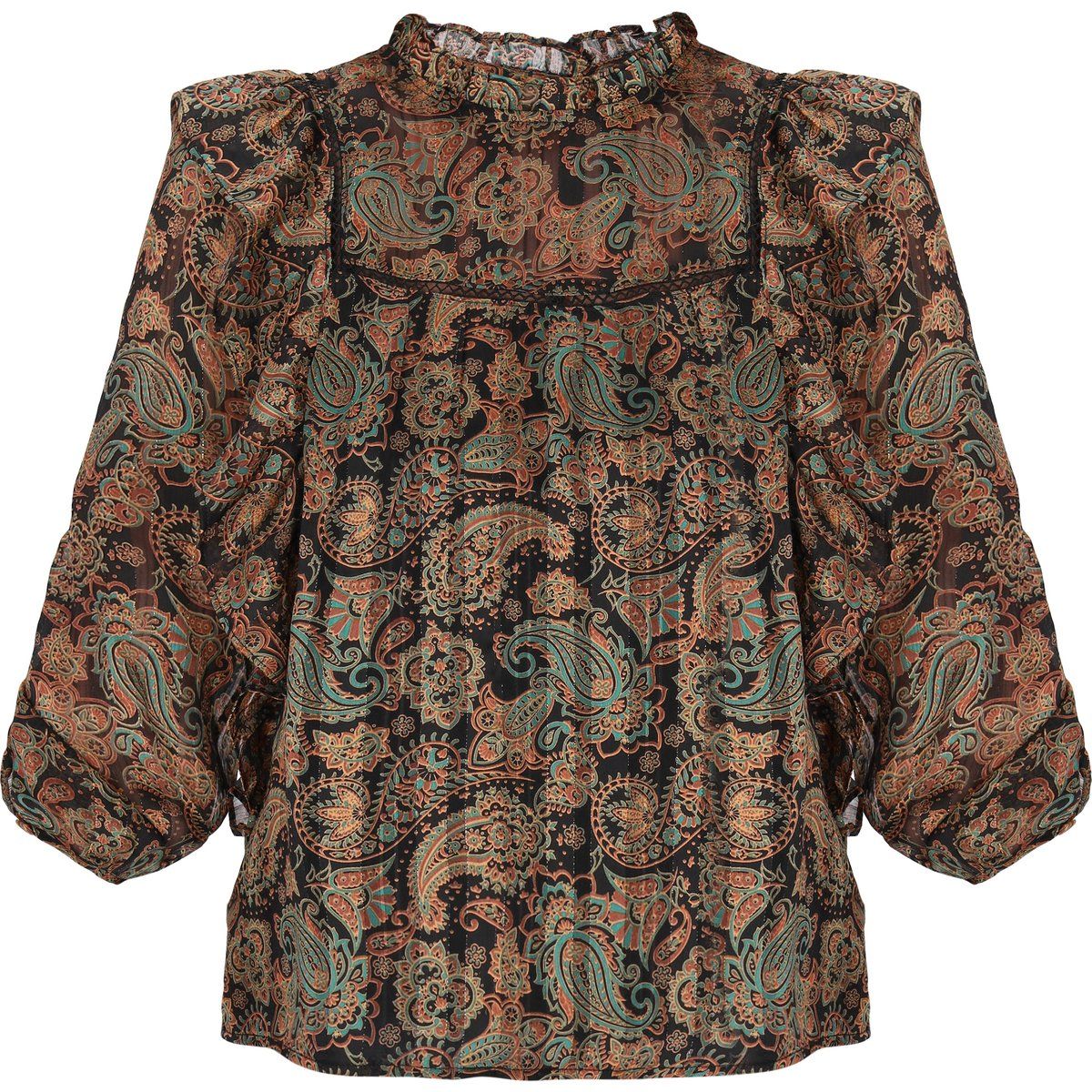 Chiffon-Bluse mit Paisleymuster und Rüschen
