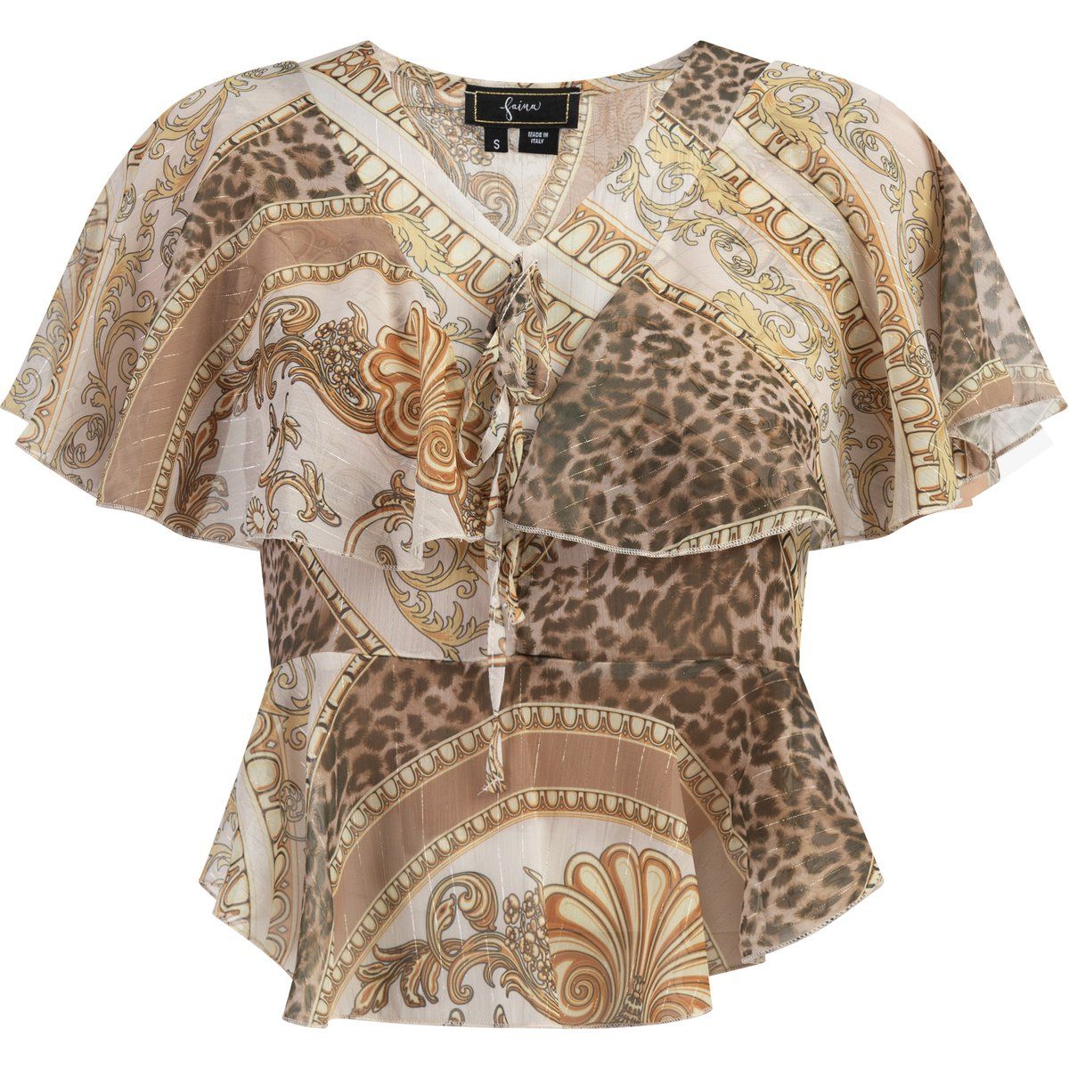 Elegante Bluse mit Renaissance- und Leopardenprint