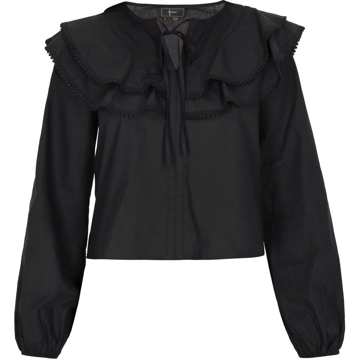 Bluse mit Rüschenvolant und Bindeband