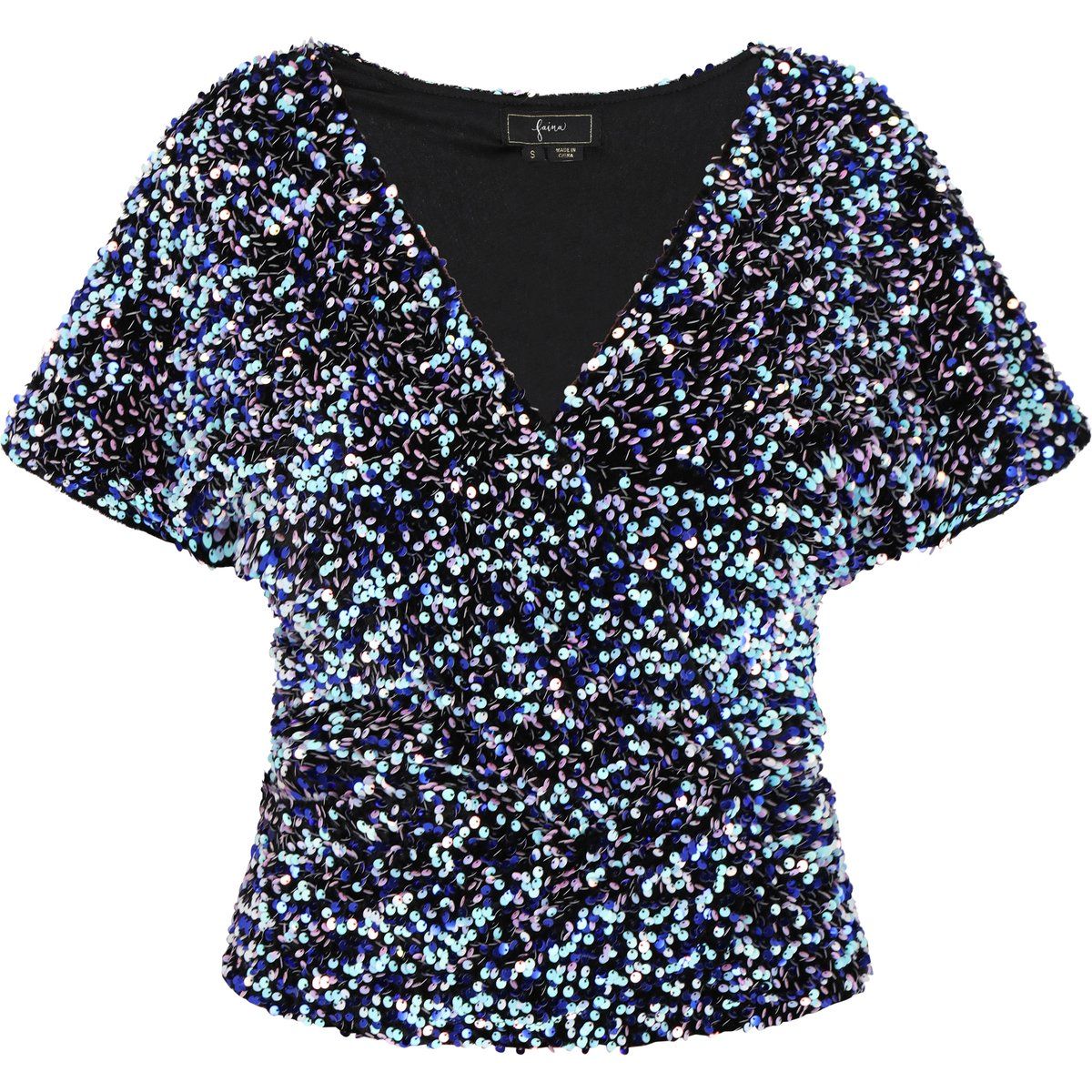 Schimmernde Pailletten-Bluse mit V-Ausschnitt