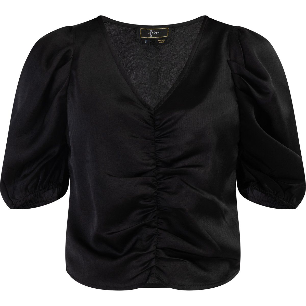 Satin-Top mit Raffung und V-Ausschnitt