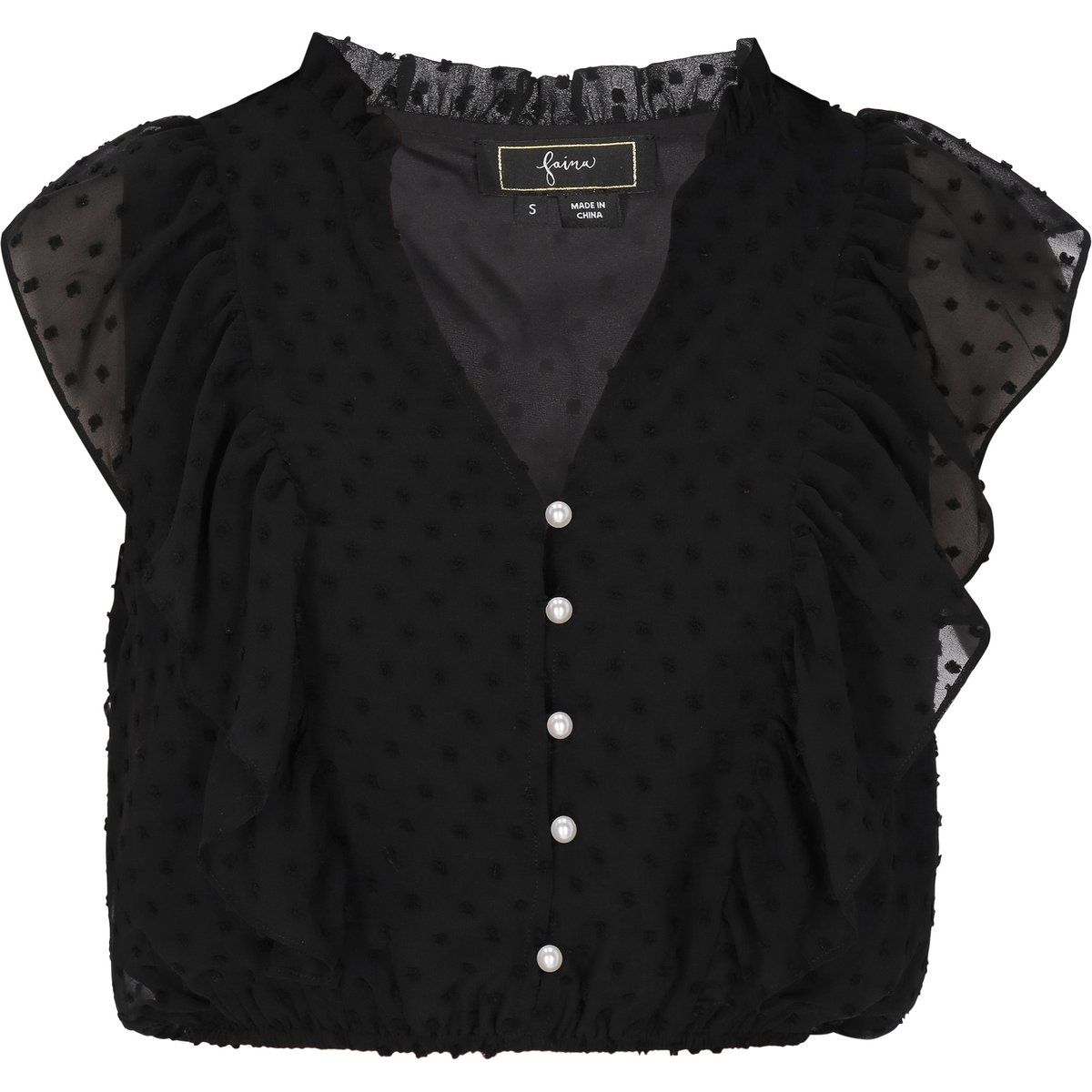 Romantische Dobby-Bluse mit Perlen