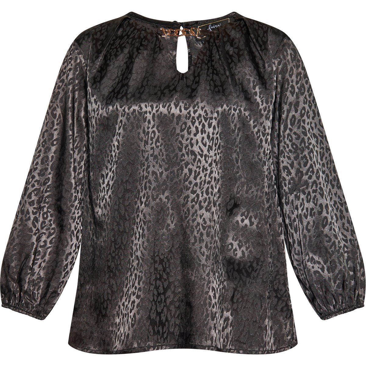 Leoparden-Jacquard-Bluse mit Goldkette