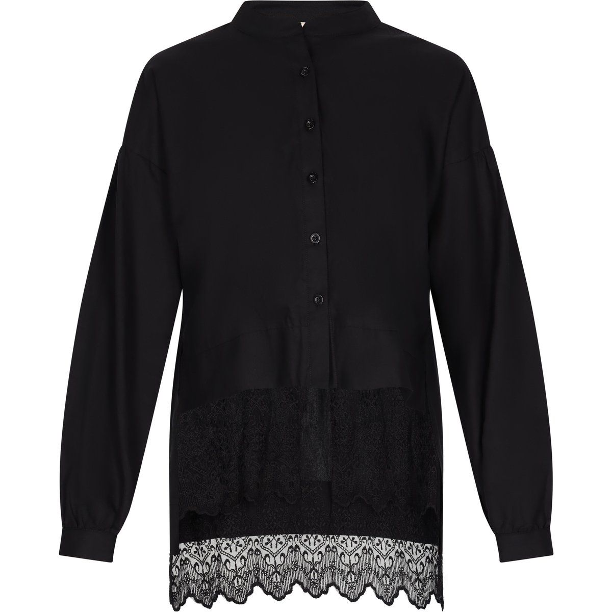 Bluse mit Spitzensaum und Knopfleiste