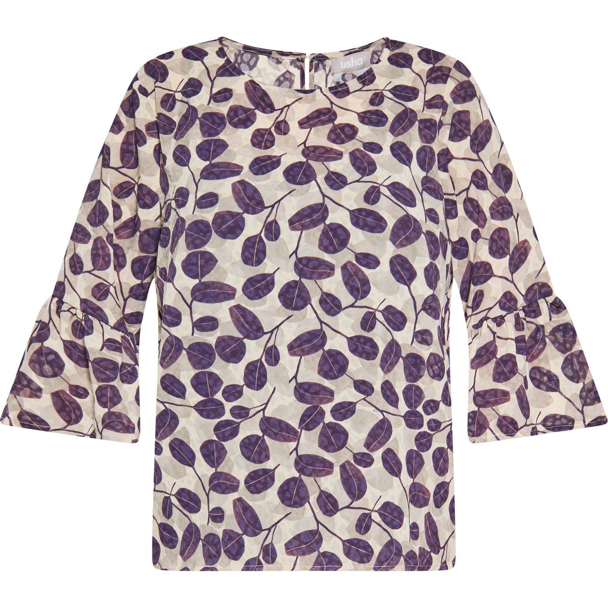 Bluse mit abstraktem Blättermuster und Volantärmeln