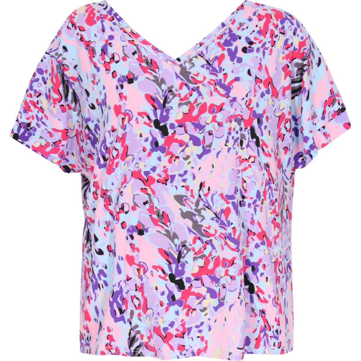 Farbenfrohe V-Ausschnitt Bluse mit Abstraktmuster