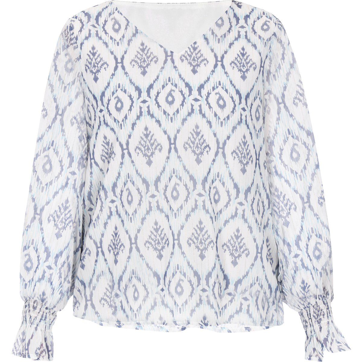 Ikat-Print Chiffonbluse mit V-Ausschnitt