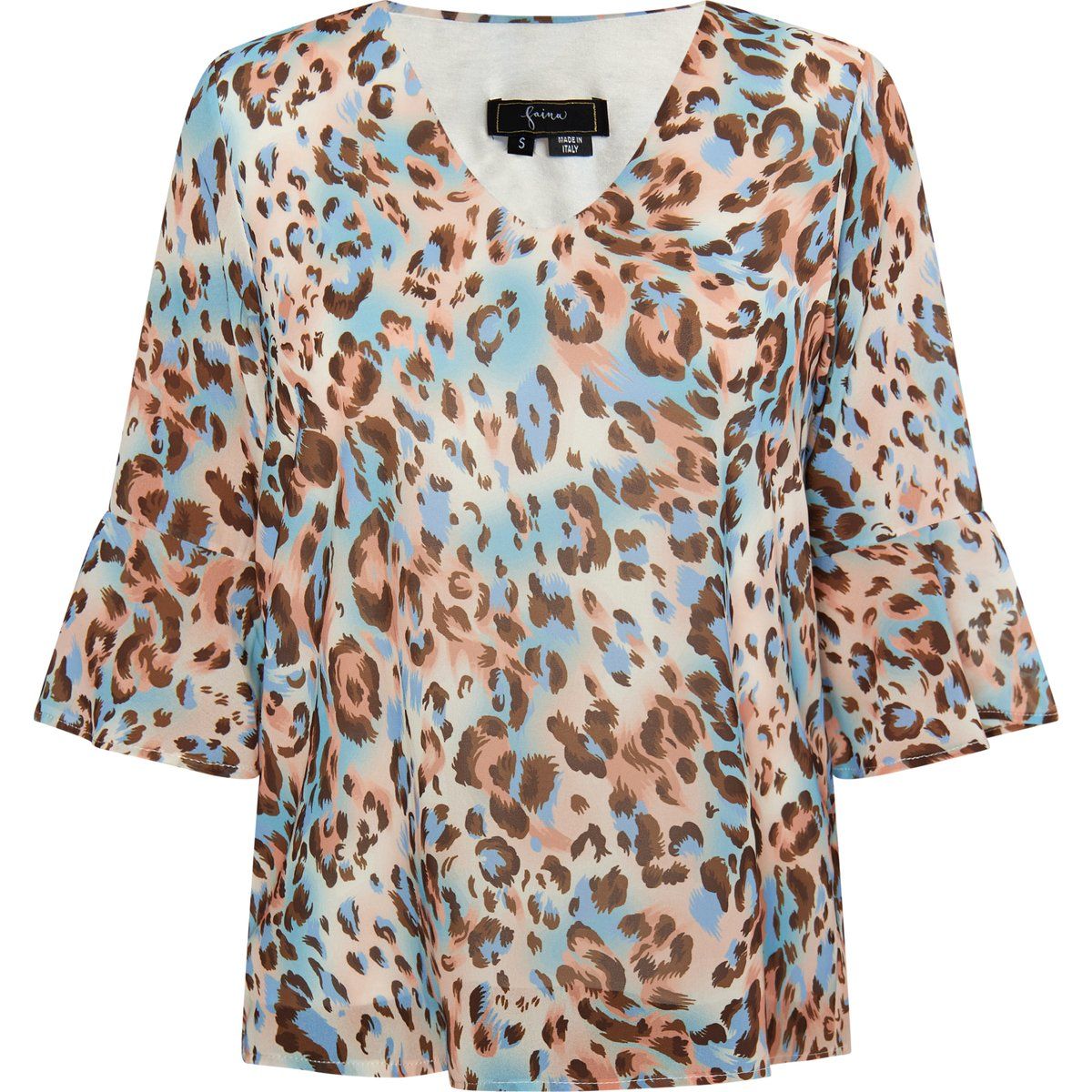 V-Ausschnitt Animal-Print mit Volantärmeln