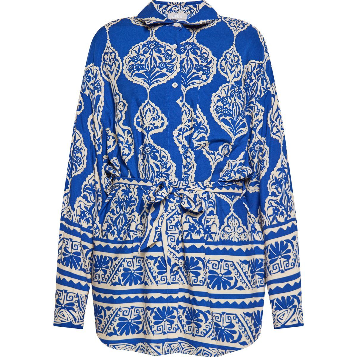 Bedruckte Viskosebluse mit Gürtel