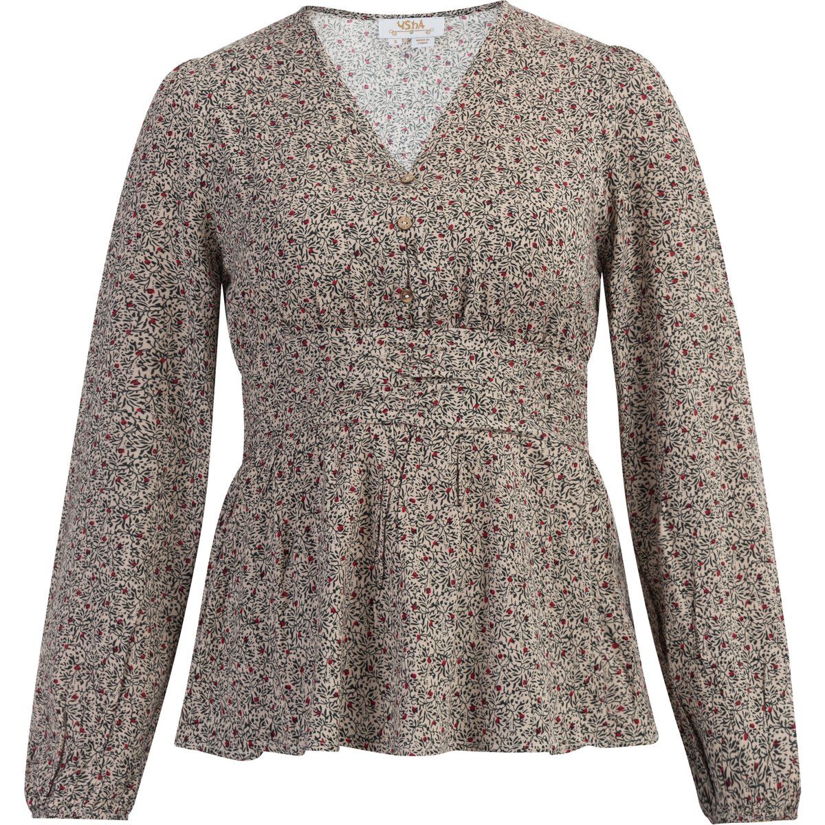 Peplum-Bluse mit Blumenmuster und V-Ausschnitt
