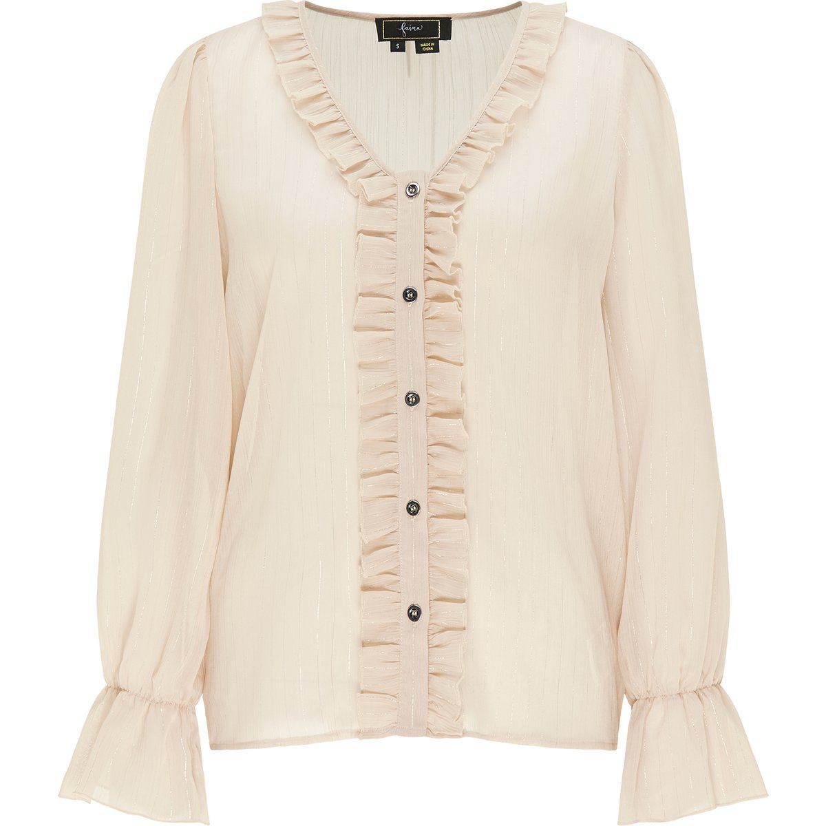 Romantische Bluse mit Rüschen-V-Ausschnitt