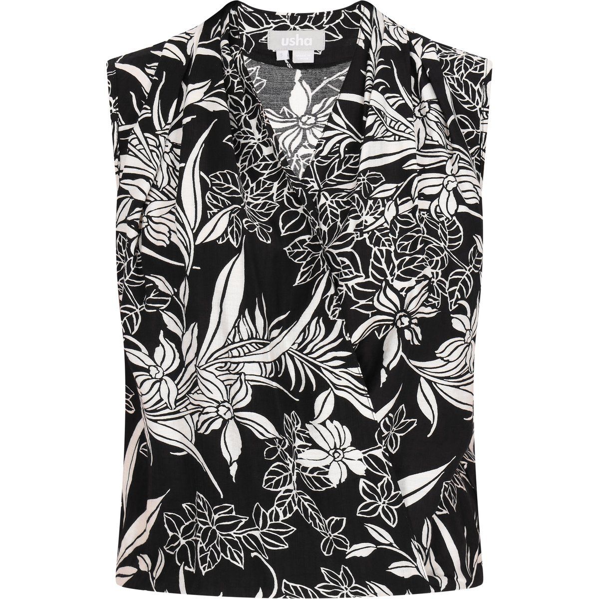 Ärmellose Wickelbluse mit Blumenmuster