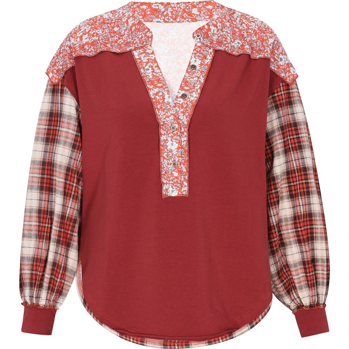 Patchwork-Bluse mit gemischten Mustern