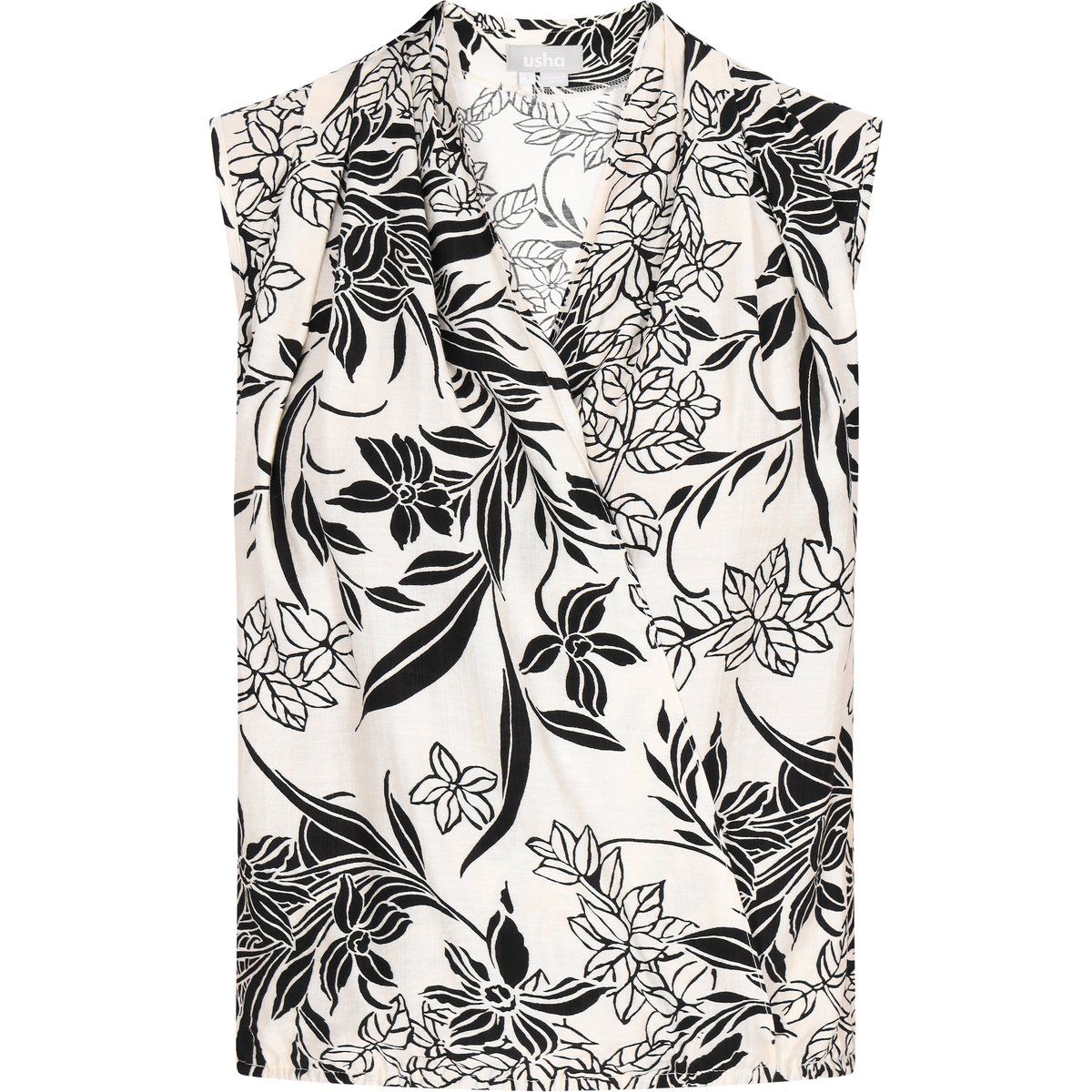 Ärmellose Wickelbluse mit Blumendruck