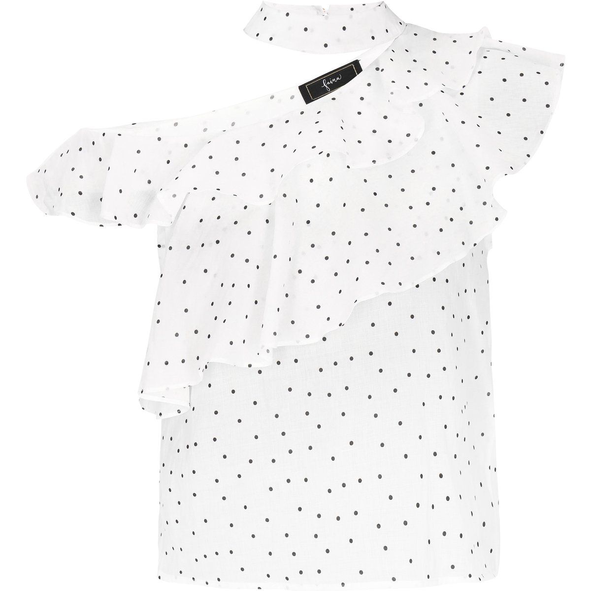 Ein-Schulter-Rüschenbluse mit Punkten