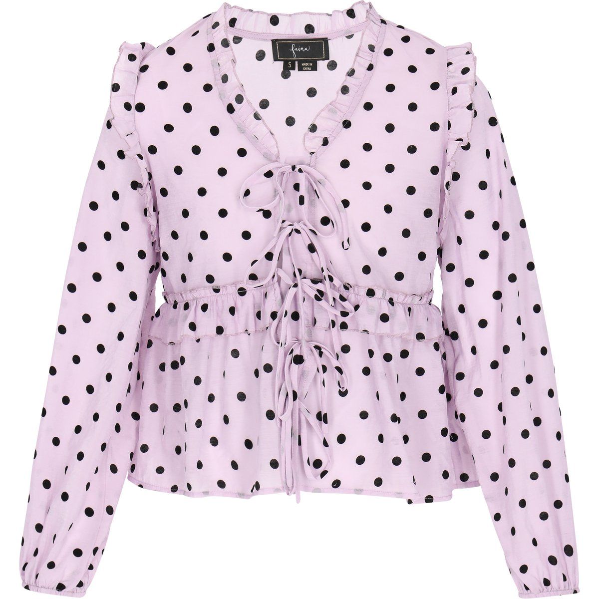 Rüschenbluse mit Polka-Dots und Schnürung