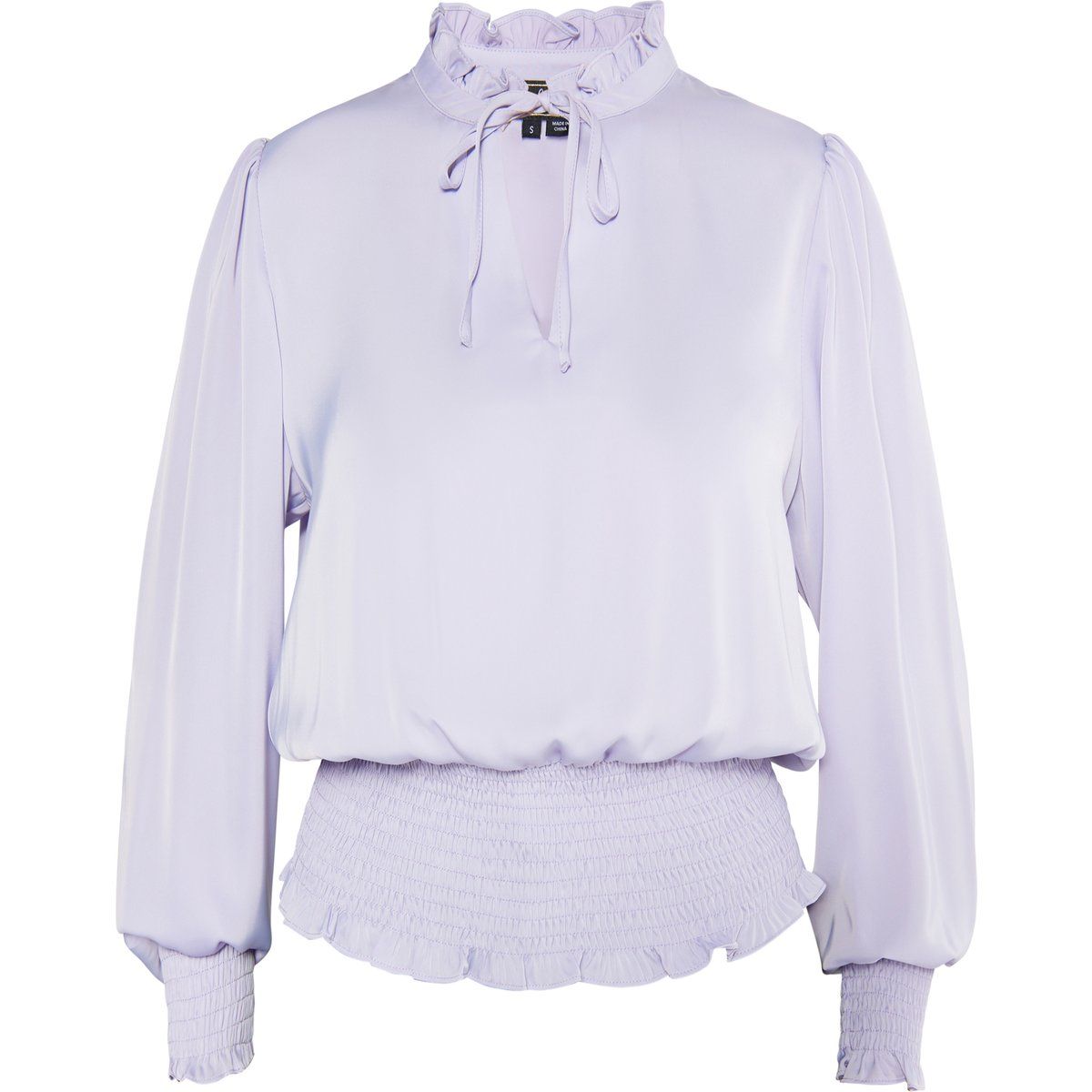 Satinbluse mit Rüschen und Smokdetails