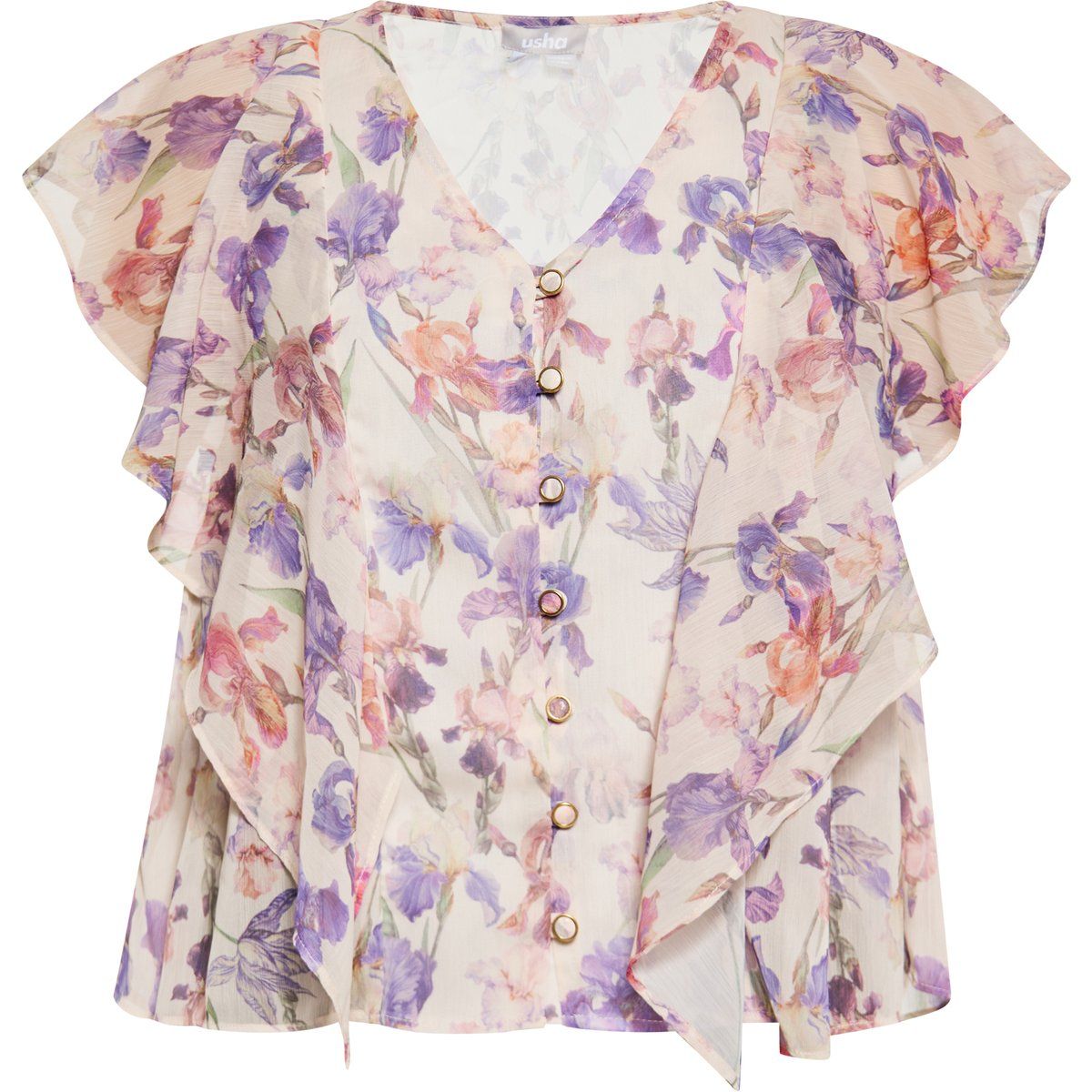 Romantische Chiffonbluse mit Rüschen und Blumenmuster