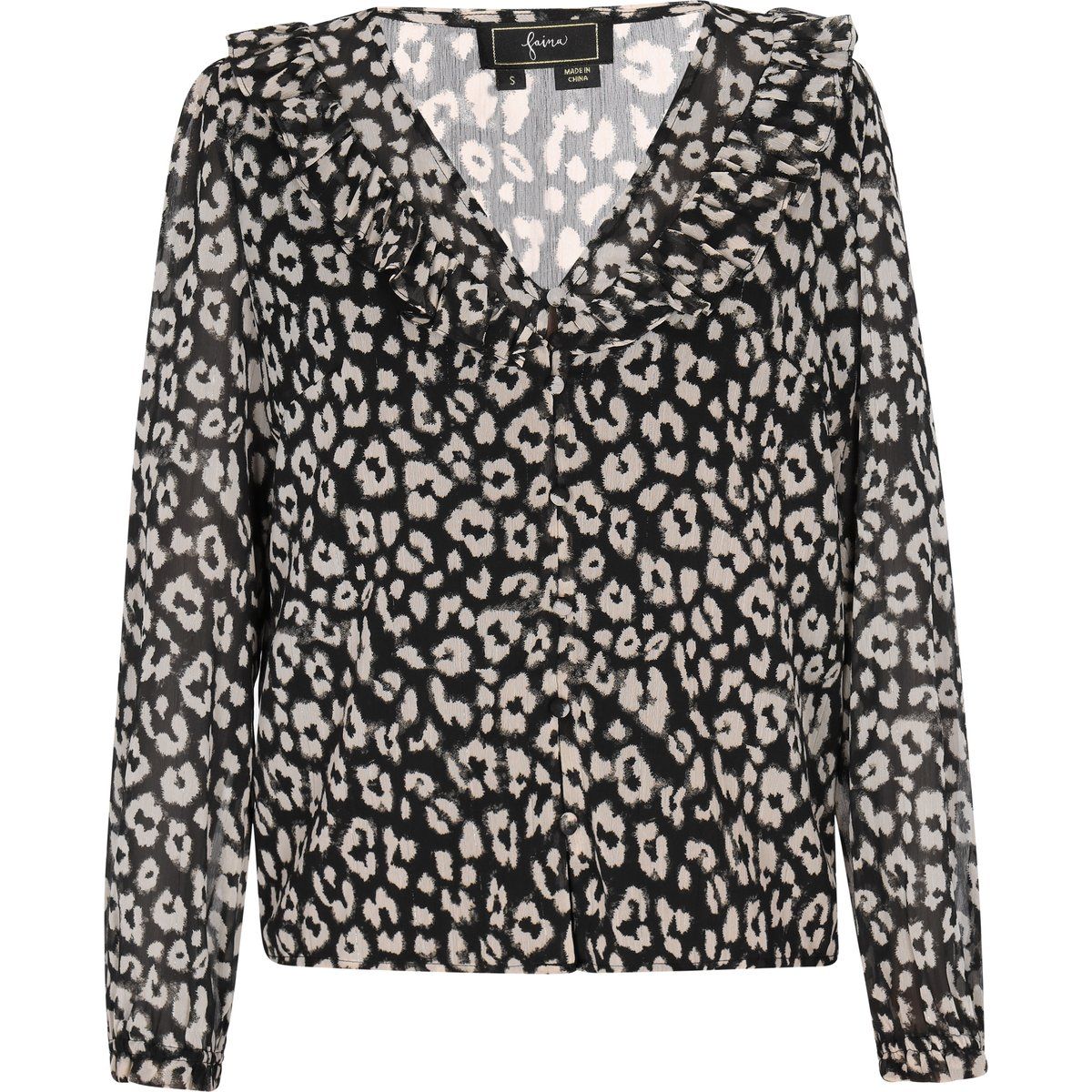 Chiffonbluse mit Rüschen und Leopardenmuster