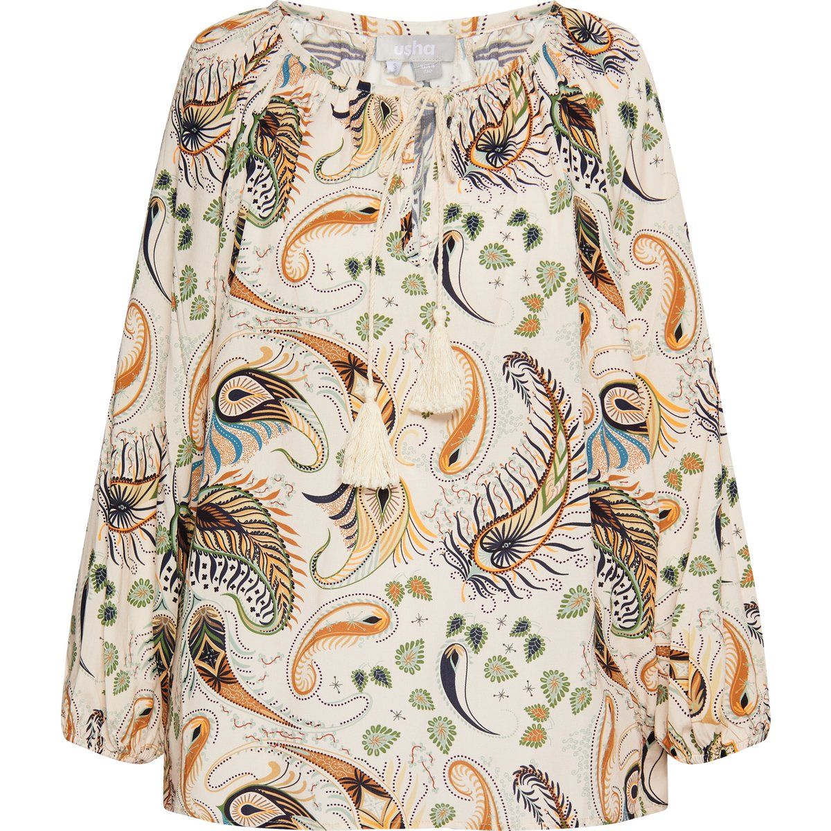 Paisley-Bluse mit Quasten-Bindeband