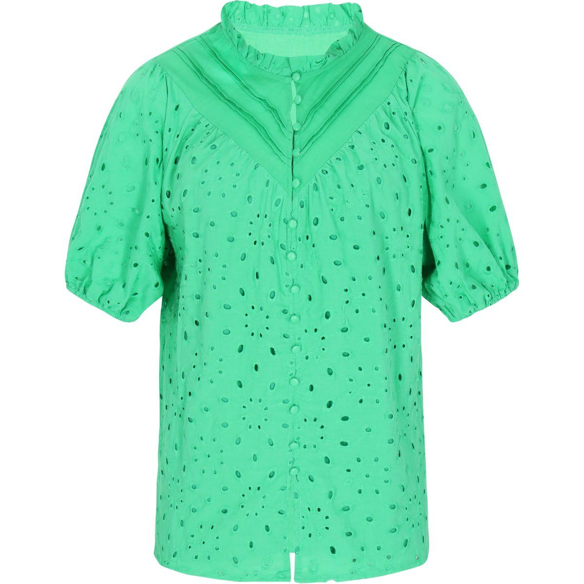 Bluse mit Lochstickerei und Rüschenkragen