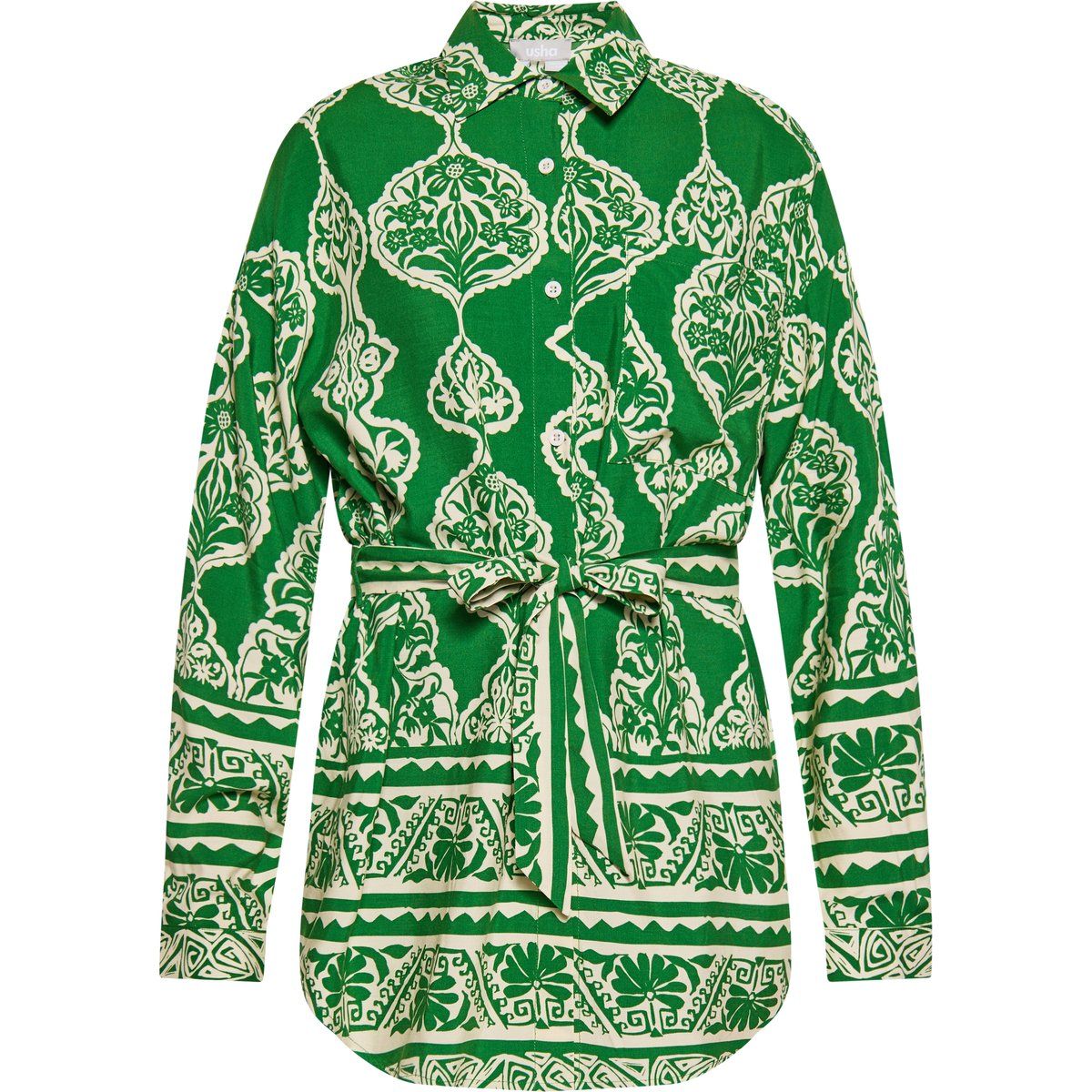 Bedruckte Hemdbluse mit Bindegürtel