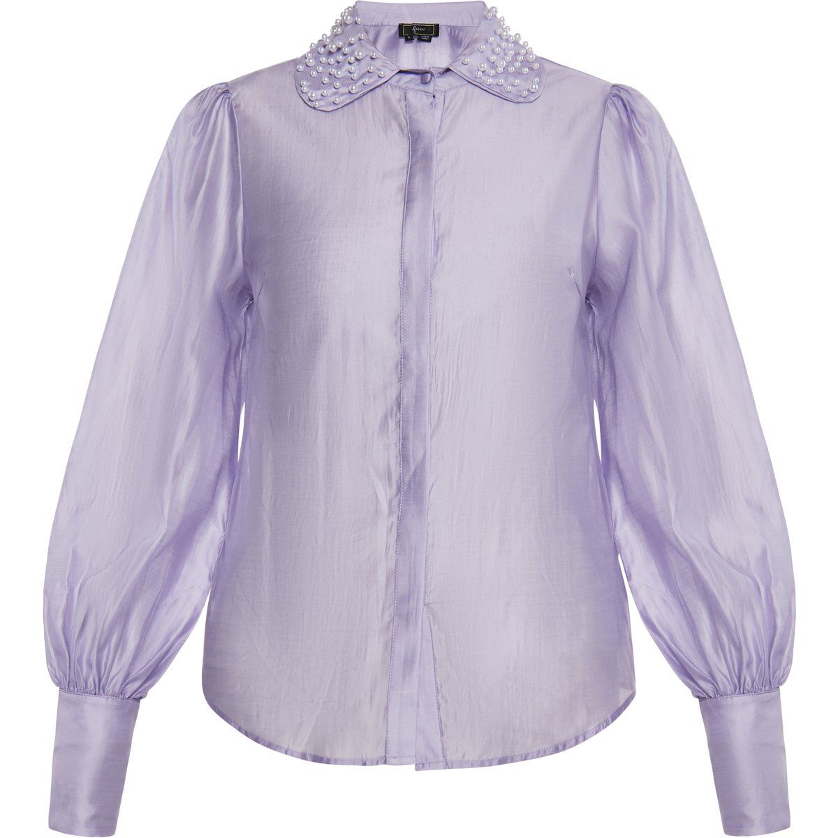 Chiffonbluse mit Perlenbesatz und Puffärmeln