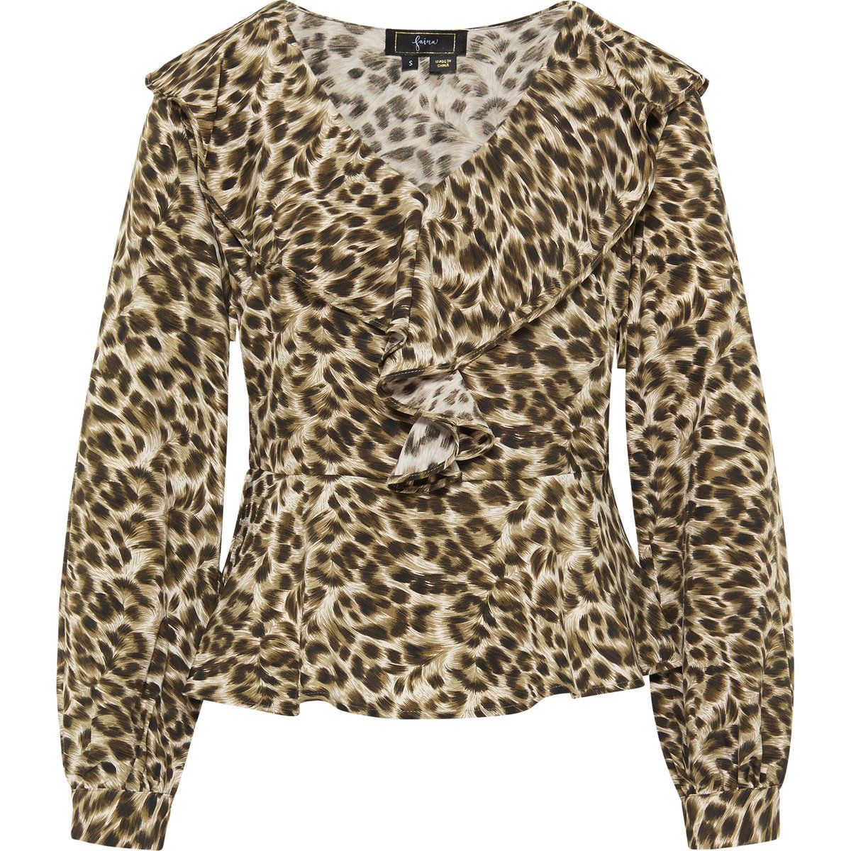 Leopard-Bluse mit V-Ausschnitt und Rüschen
