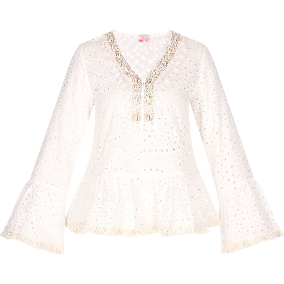 Boho-Bluse mit Lochstickerei und Schößchen