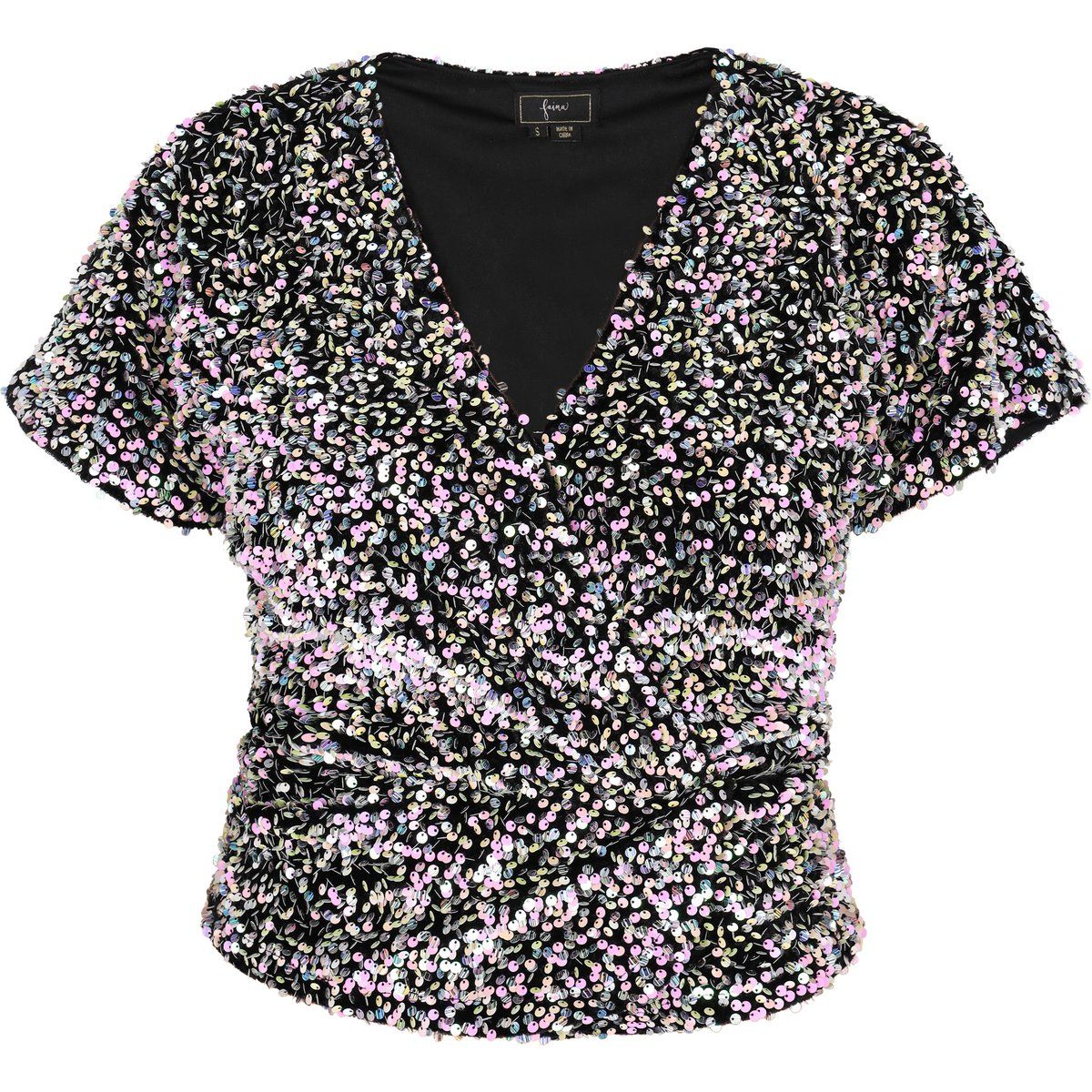 Drapierte Paillettenbluse mit Glanzeffekt