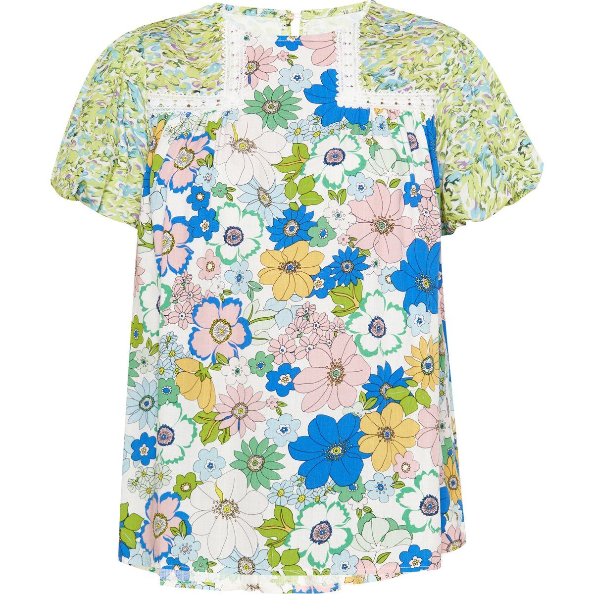 Geblümte Mix-Print Bluse mit Puffärmeln