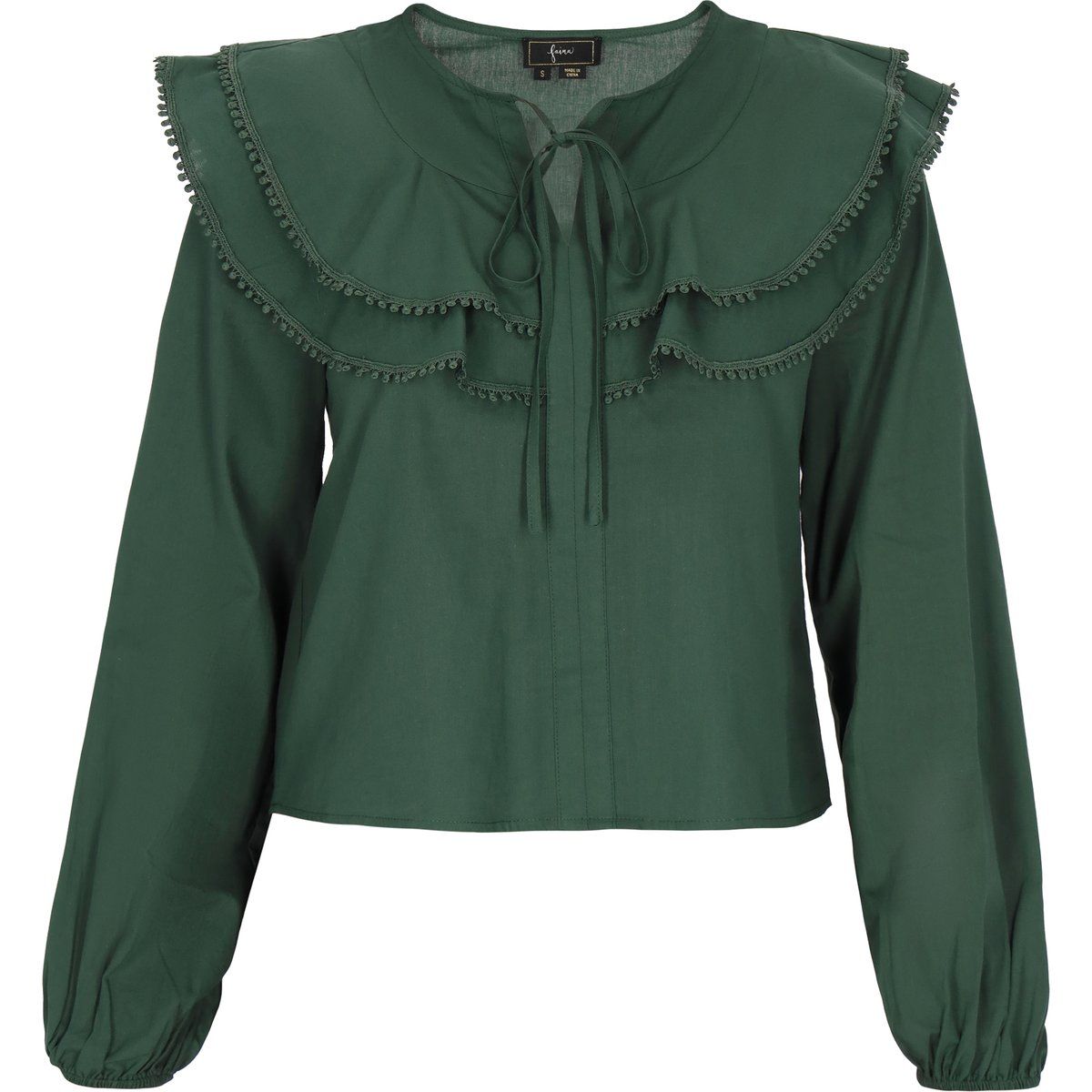 Bluse mit Rüschenvolants und Bindeband