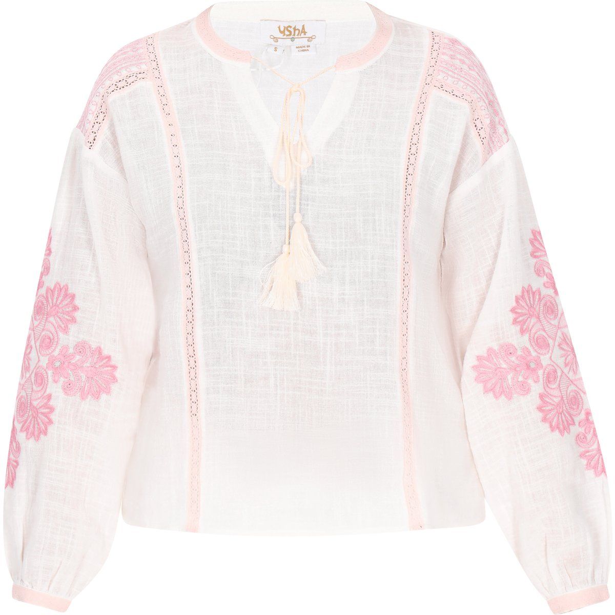 Bestickte Boho-Bluse mit Quasten