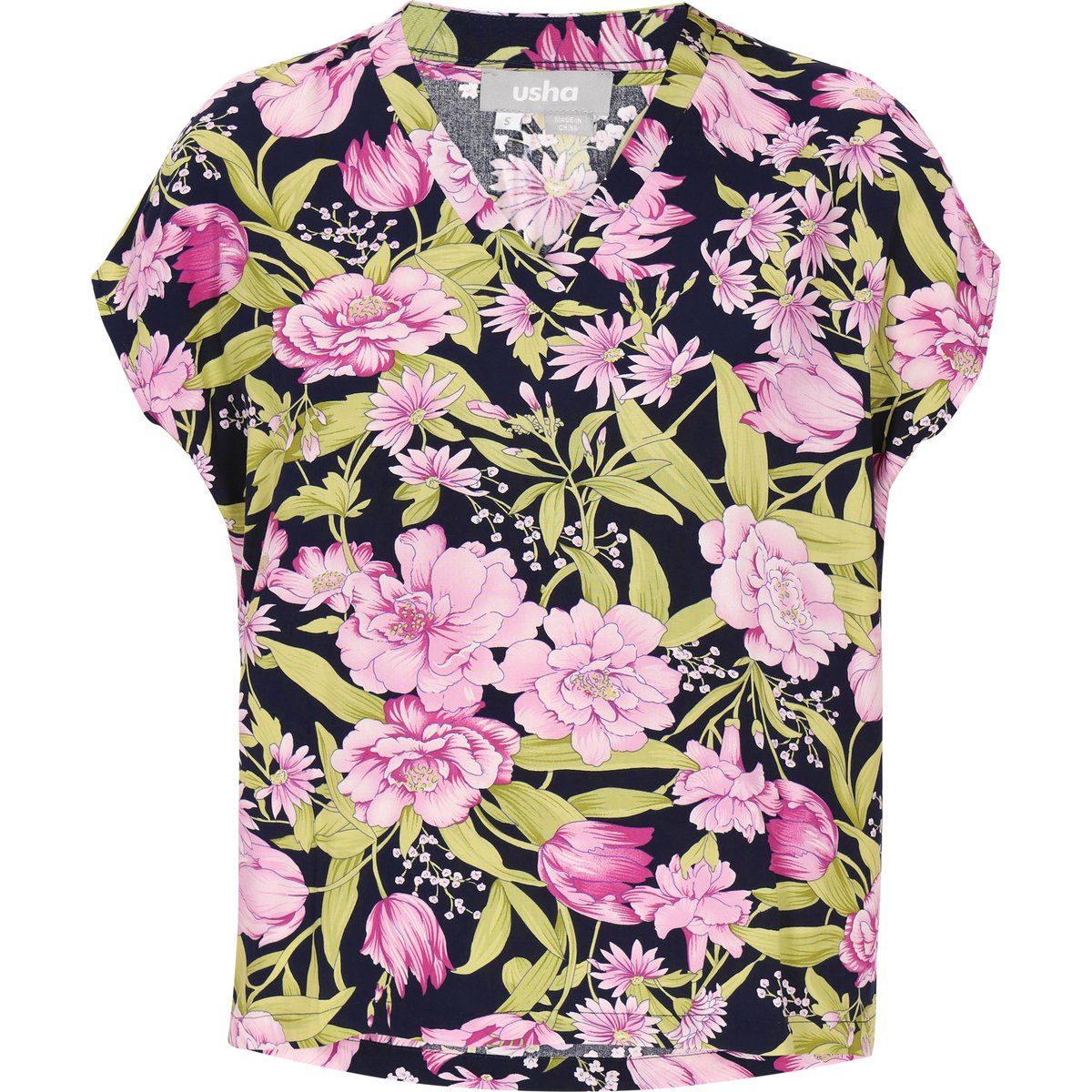 Florale V-Ausschnitt Bluse mit Flügelärmeln