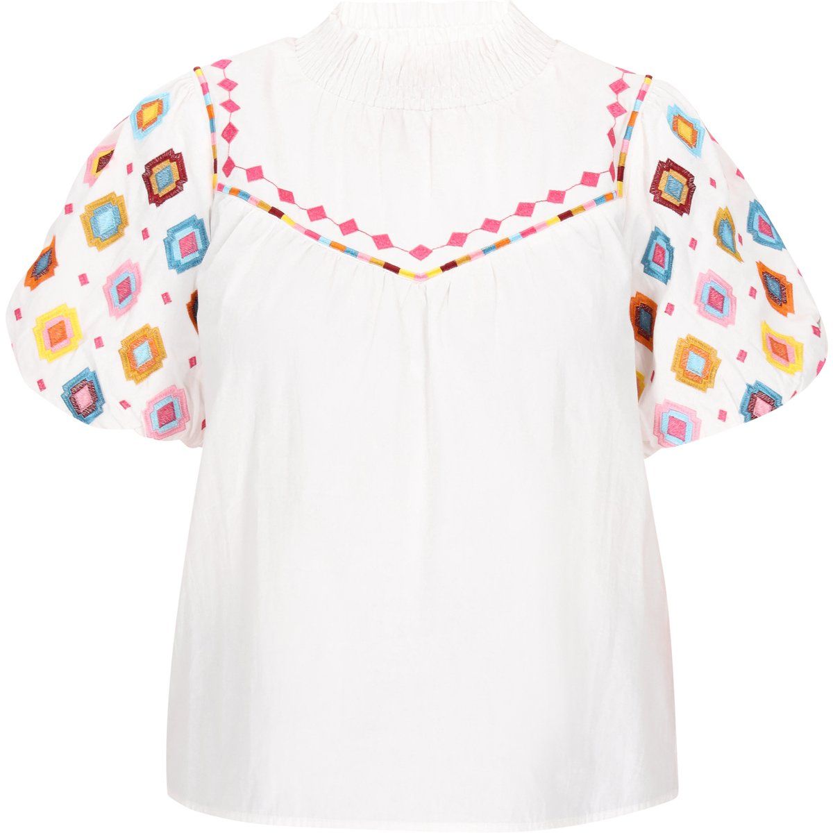 Boho-Bluse mit Stickerei und Puffärmeln